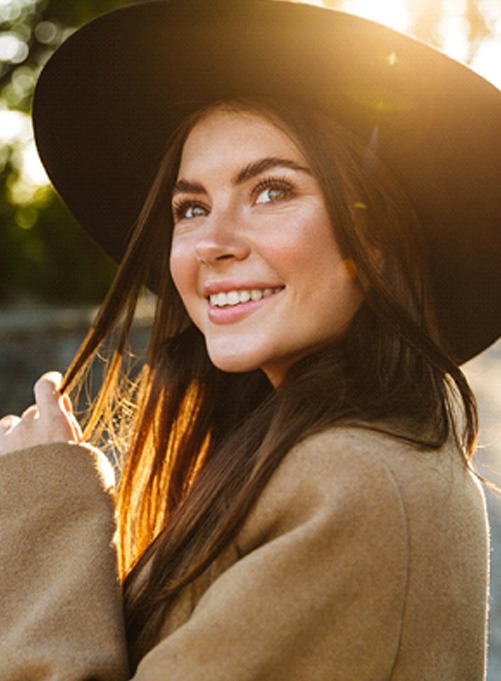 Closeup of woman with direct bonding smiling outside