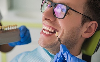 Young man smiles while getting dental implants in Rockwall